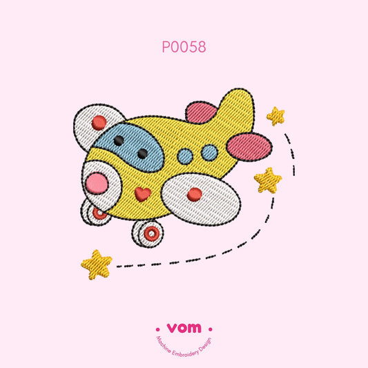 Cute Airplane with Stars Embroidery Design - Baby Plane Machine Embroidery Pattern - 7 Sizes!