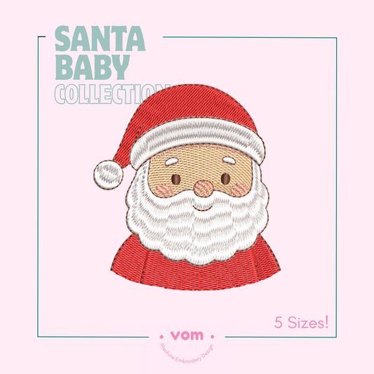 Baby Santa Face Embroidery Design – Cute Santa Head for Kids, Christmas Machine Embroidery Pattern, Holiday Stitch File (5 Sizes)
