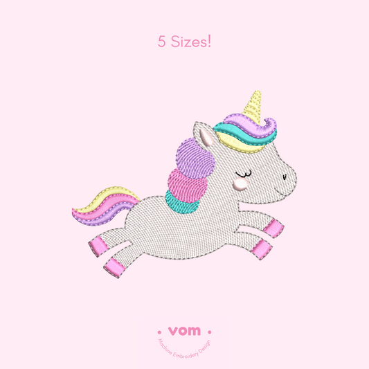Jumping Unicorn Embroidery Design – Cute Pastel Pony Pattern – 5 Sizes – Instant Download