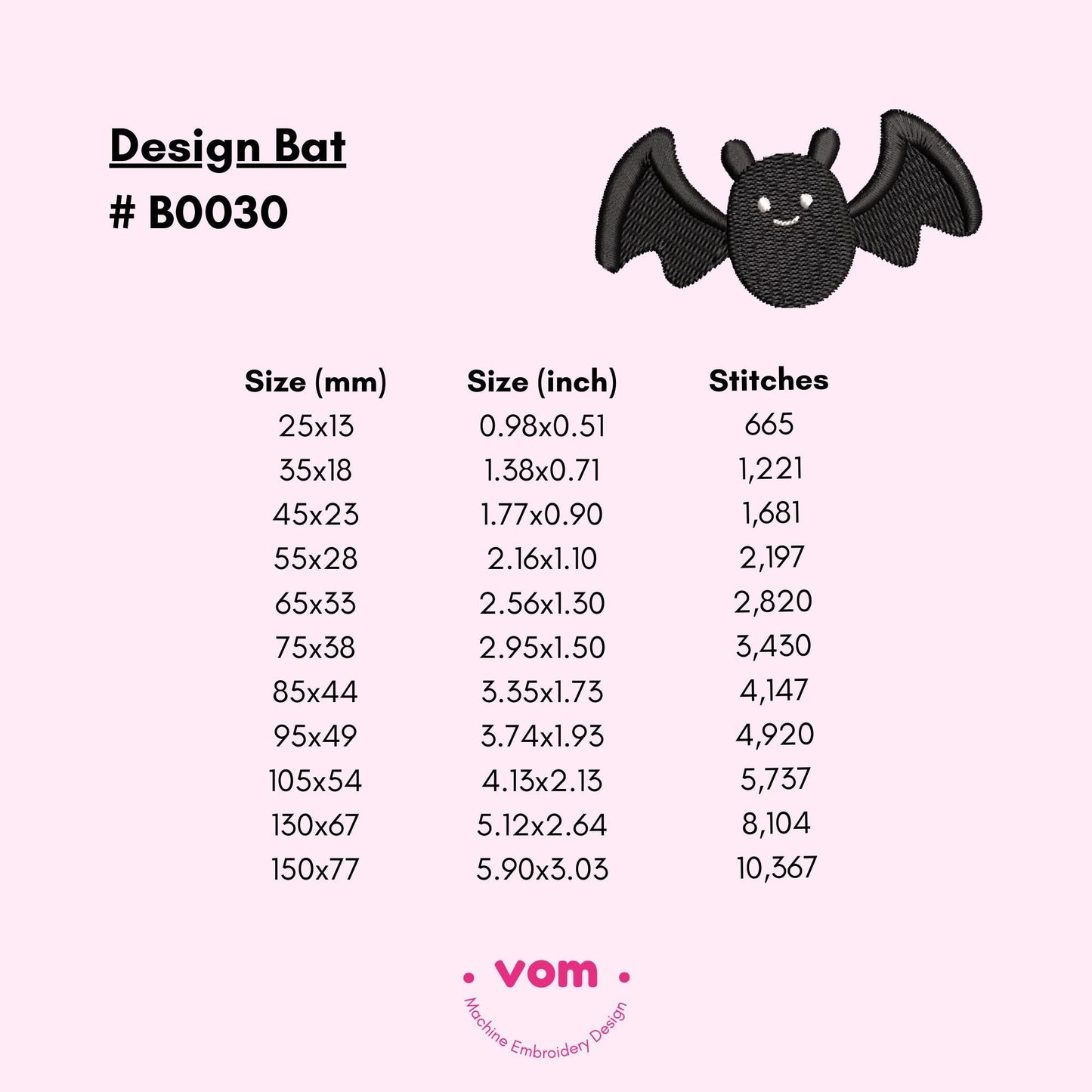 Bat Machine Embroidery Design - 11 Sizes - Halloween Machine Embroidery Design