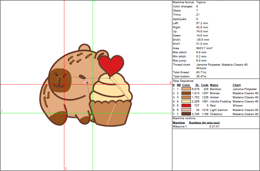 Cupcake Capybara Embroidery Design – Fill Stitch in 5 Sizes