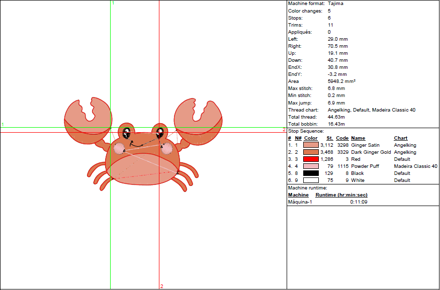 Cute Crab Embroidery Design – 5 Sizes