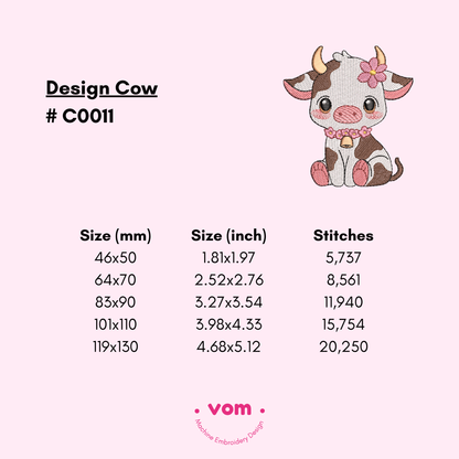 Cute Baby Cow Embroidery Design - Farm Animal Machine Embroidery File - 5 Sizes