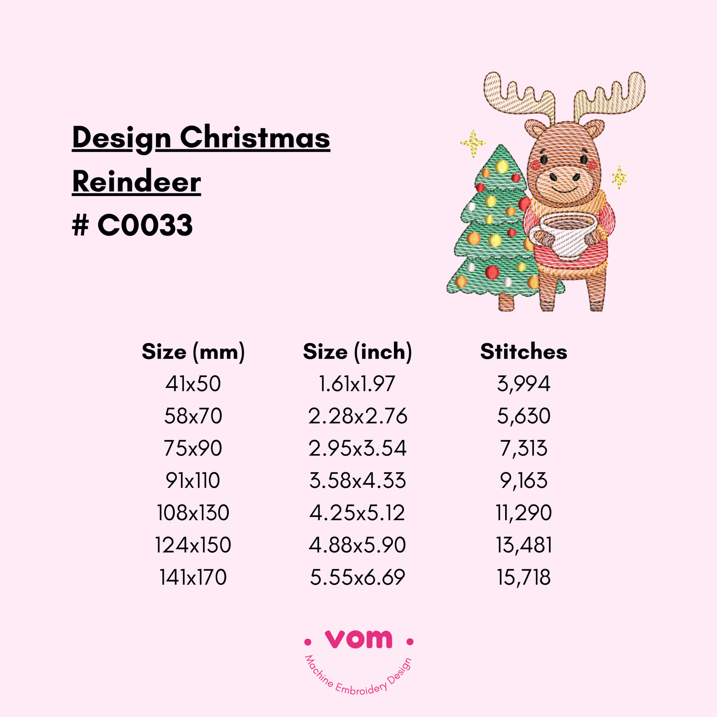 Rippled Christmas Reindeer Embroidery Design - Cozy Holiday Moose with Tree Pattern