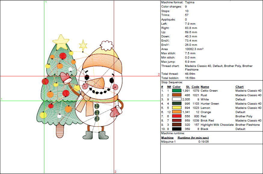 RIPPLED Christmas Snowman Embroidery Design – Cute Holiday Snowman with Christmas Tree Pattern
