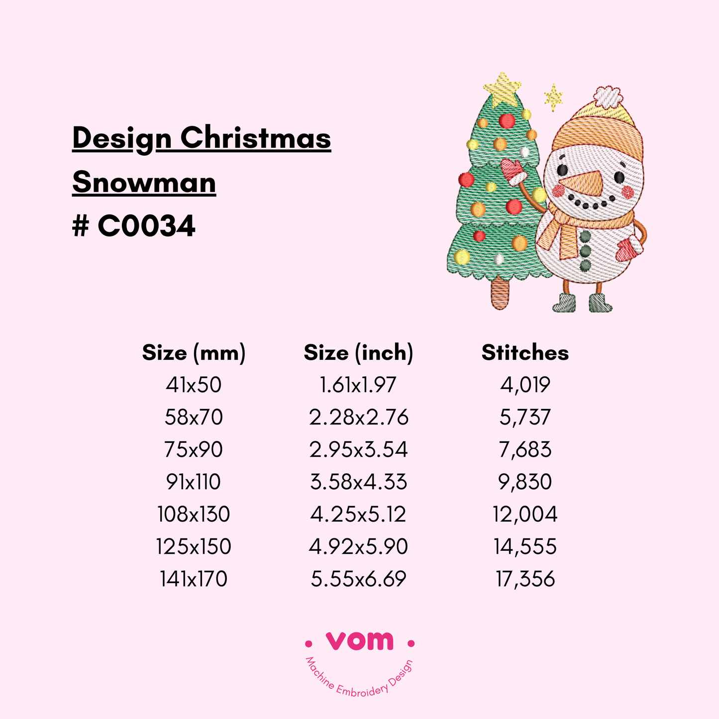 RIPPLED Christmas Snowman Embroidery Design – Cute Holiday Snowman with Christmas Tree Pattern