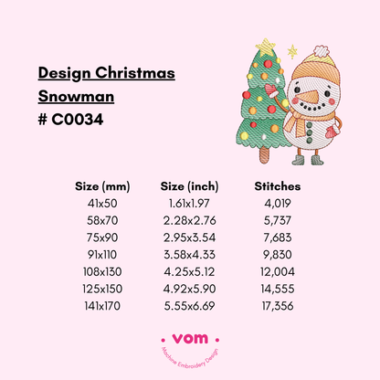 RIPPLED Christmas Snowman Embroidery Design – Cute Holiday Snowman with Christmas Tree Pattern
