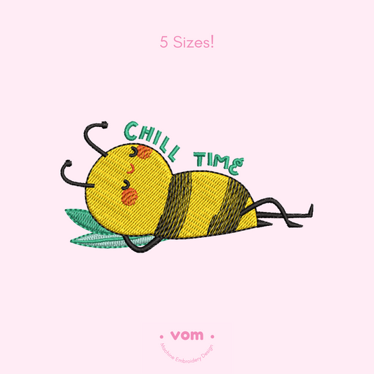 Chill Bee Embroidery Design – Fill Stitch in 5 Sizes