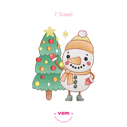 Christmas Snowman Embroidery Design | Adorable Holiday Snowman with Tree – Festive Machine Embroidery Pattern