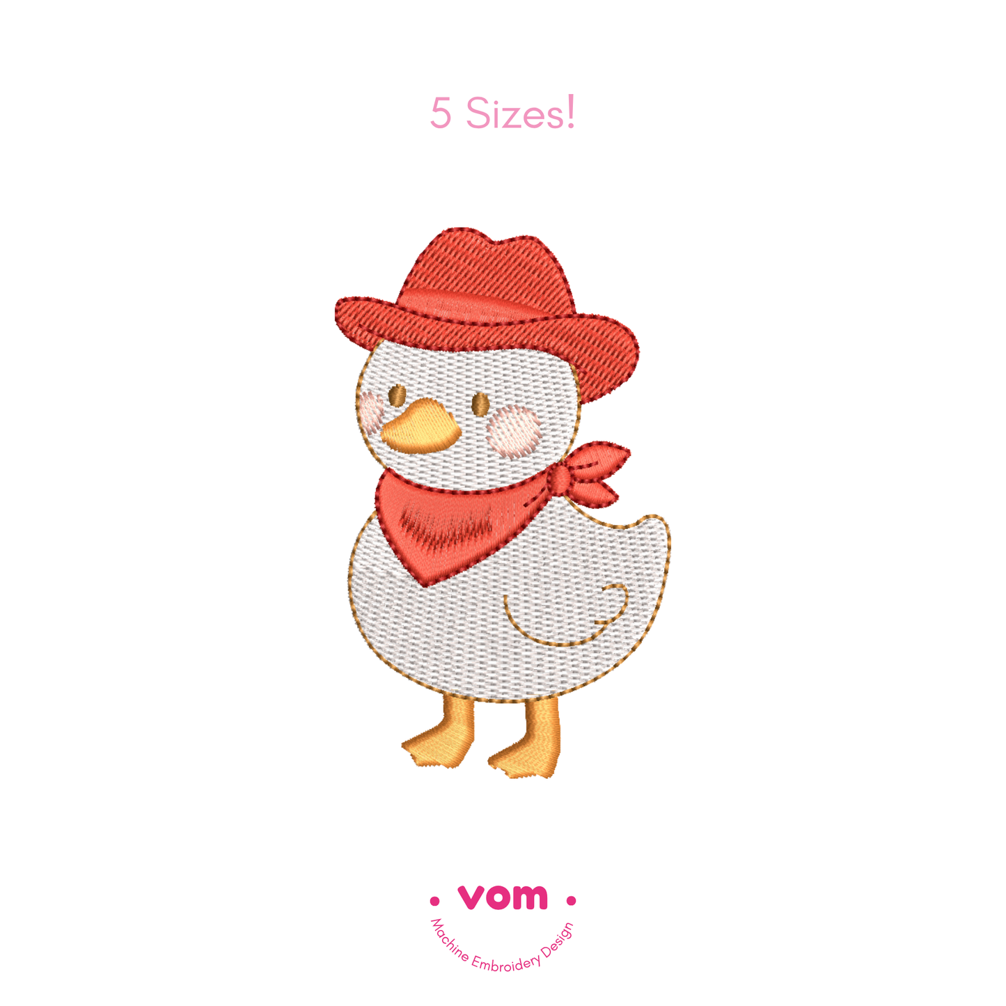 Cowboy Duck Embroidery Design – Adorable Western Duck with Hat & Bandana - 5 Sizes