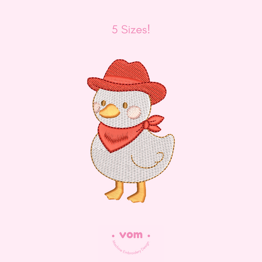Cowboy Duck Embroidery Design – Adorable Western Duck with Hat & Bandana - 5 Sizes