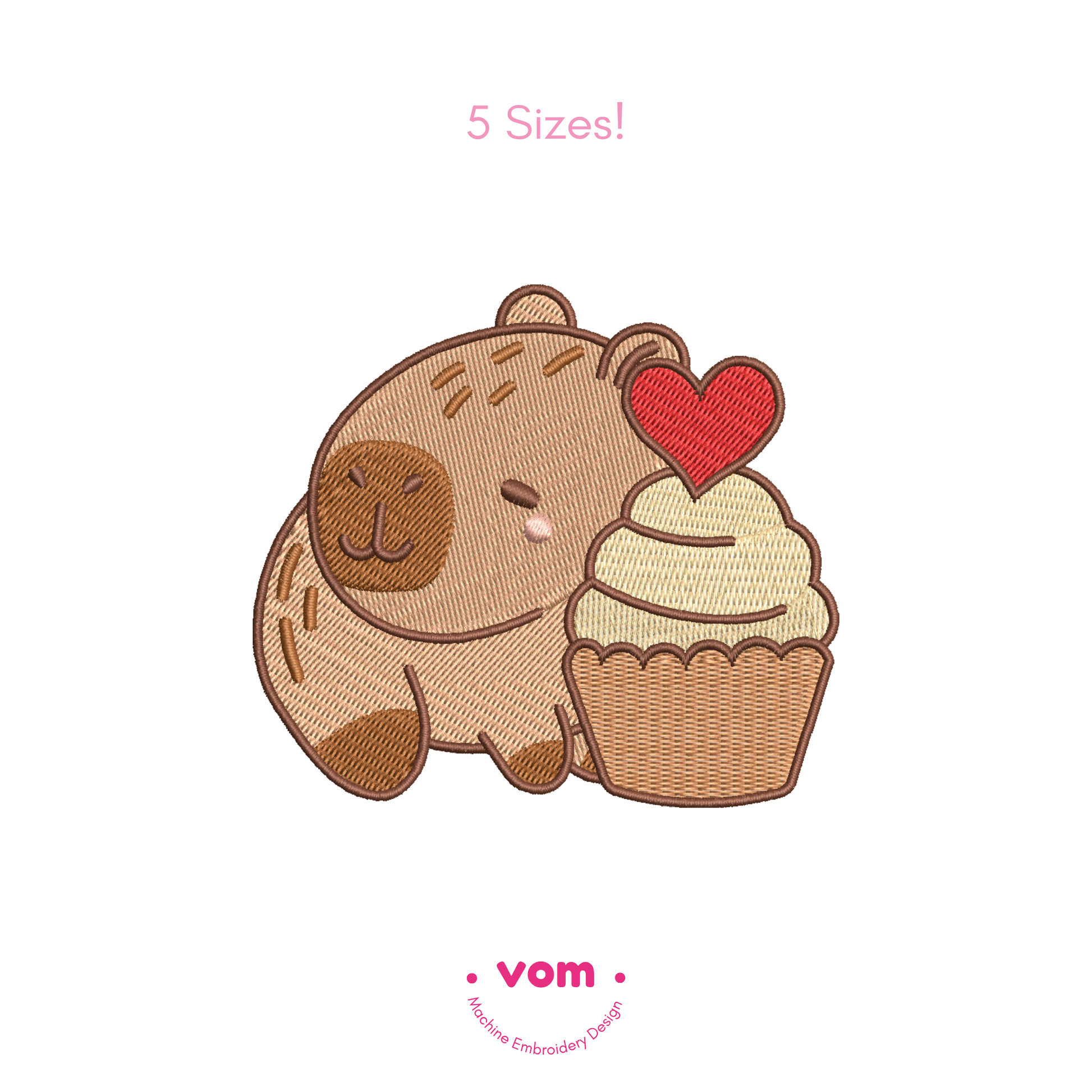 Cupcake Capybara Embroidery Design – Fill Stitch in 5 Sizes

