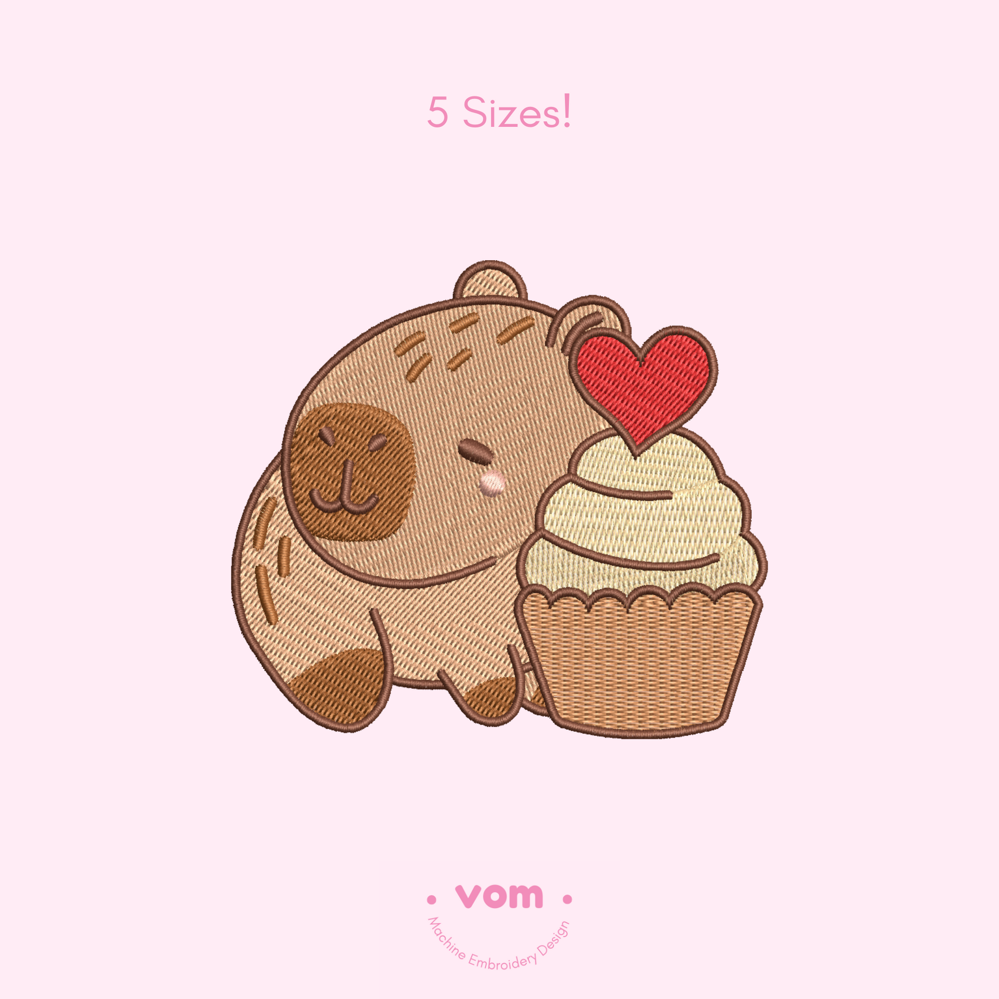 Cupcake Capybara Embroidery Design – Fill Stitch in 5 Sizes

