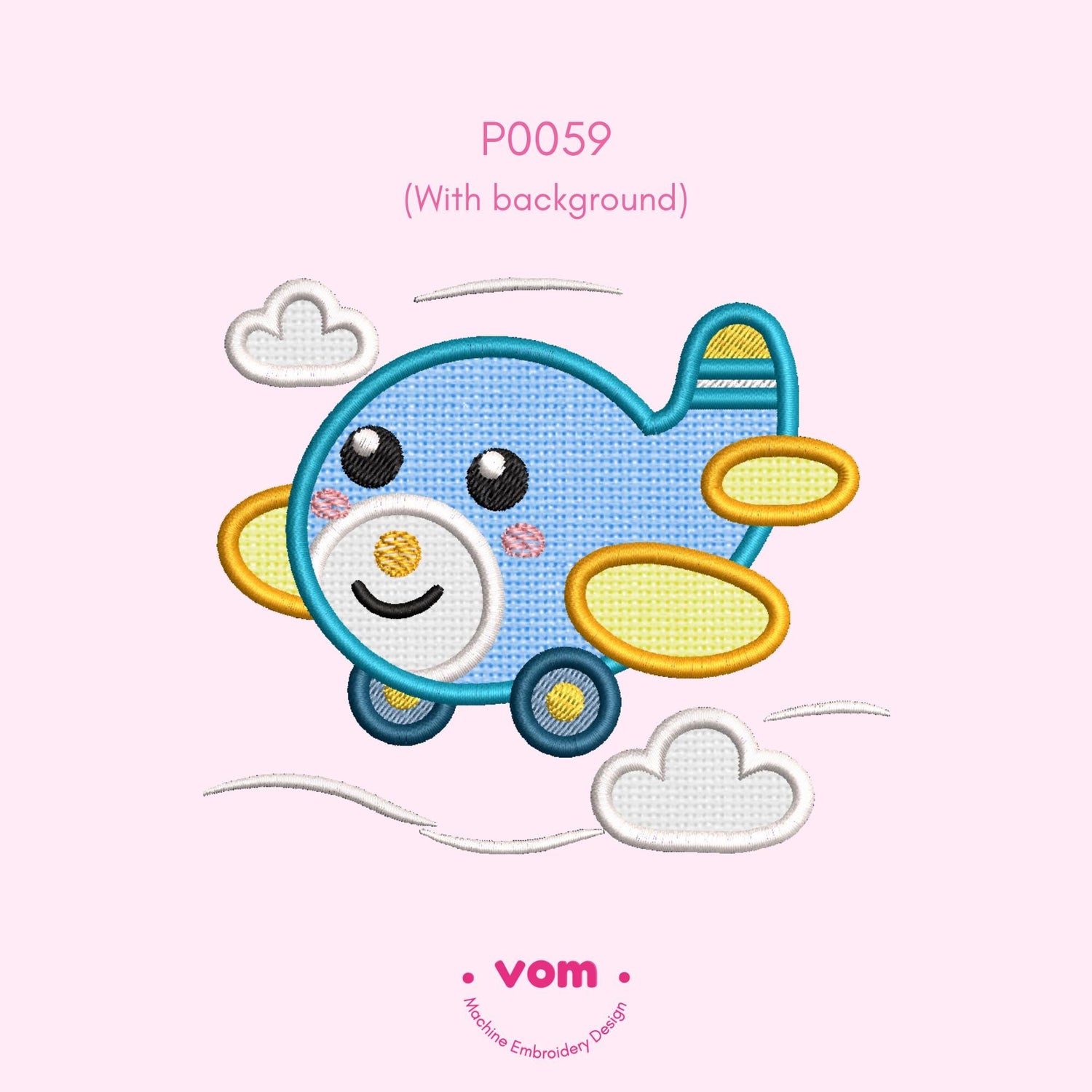 Cute Airplane Applique Embroidery Design - Baby Plane Machine Embroidery Pattern with Clouds - 6 Sizes!