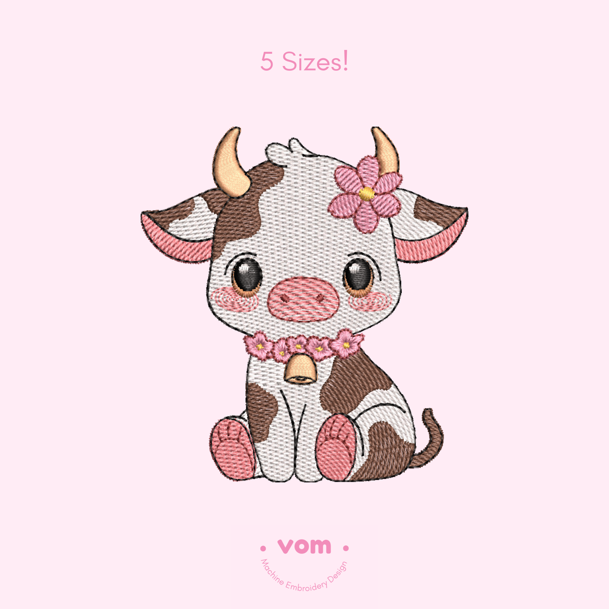 Cute Baby Cow Embroidery Design | Farm Animal Machine Embroidery File | 5 Sizes | Instant Download