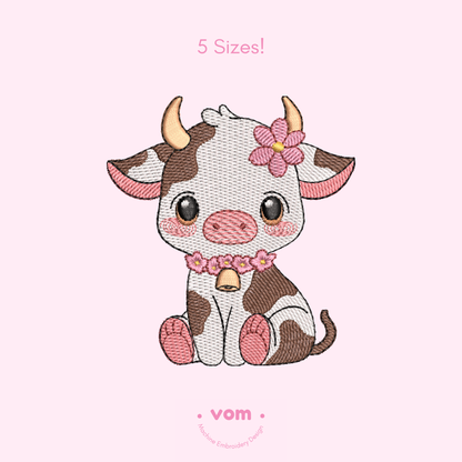 Cute Baby Cow Embroidery Design | Farm Animal Machine Embroidery File | 5 Sizes | Instant Download