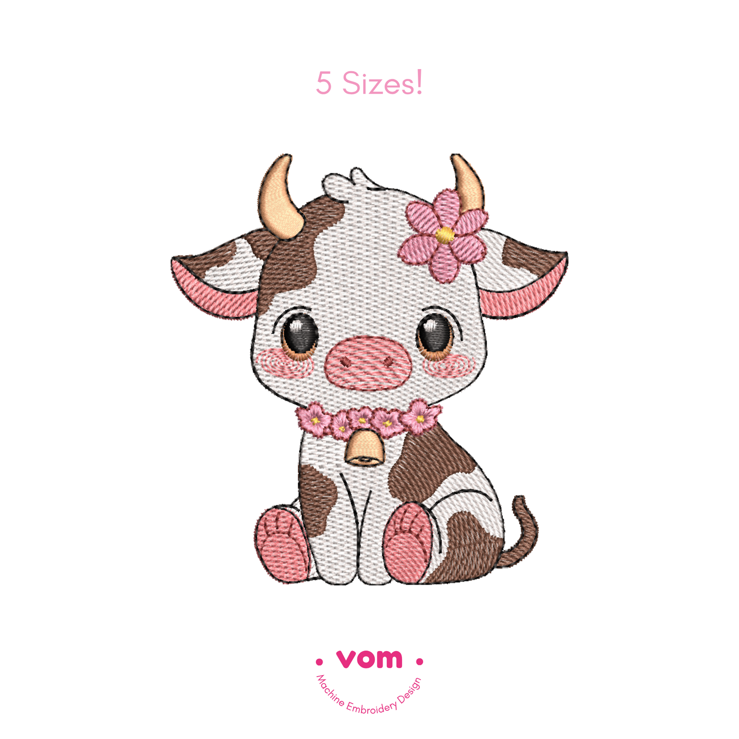 Cute Baby Cow Embroidery Design | Farm Animal Machine Embroidery File | 5 Sizes | Instant Download