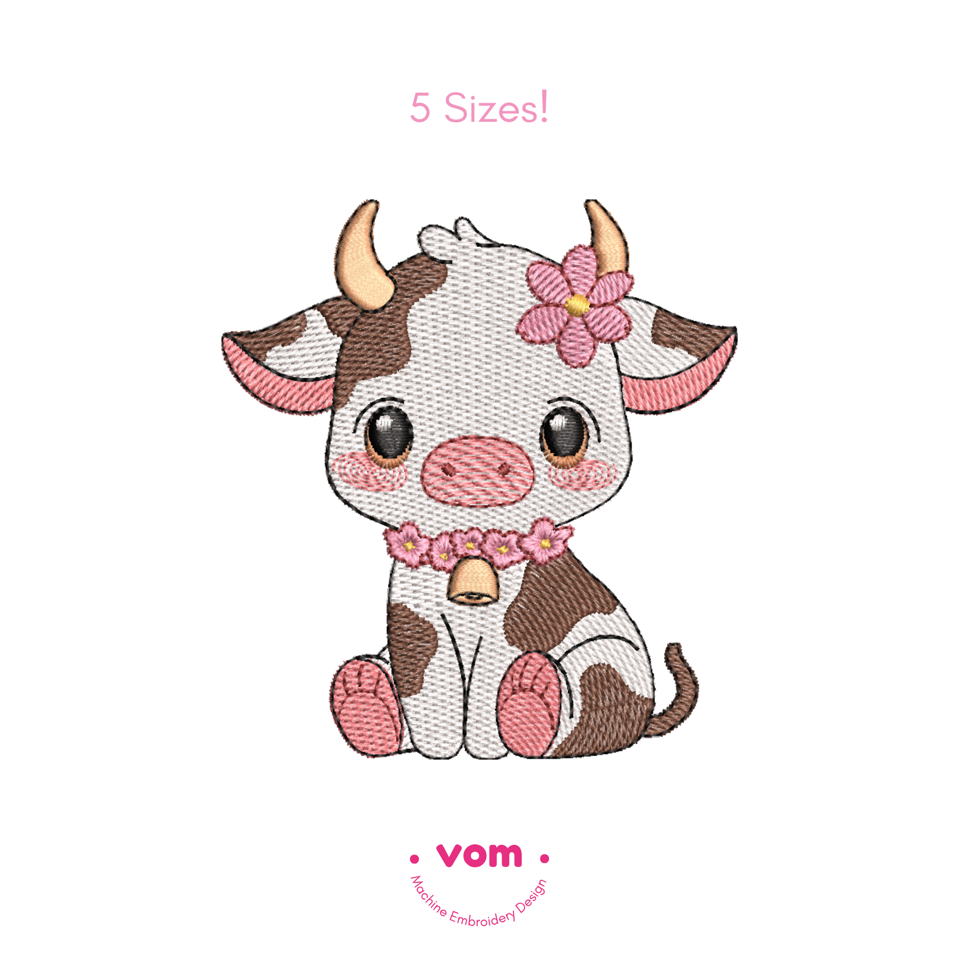 Cute Baby Cow Embroidery Design | Farm Animal Machine Embroidery File | 5 Sizes | Instant Download