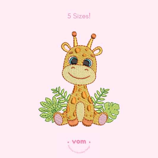 Cute Baby Giraffe Embroidery Design - Jungle Animal Pattern - Digital File for Machine Embroidery - 5 Sizes
