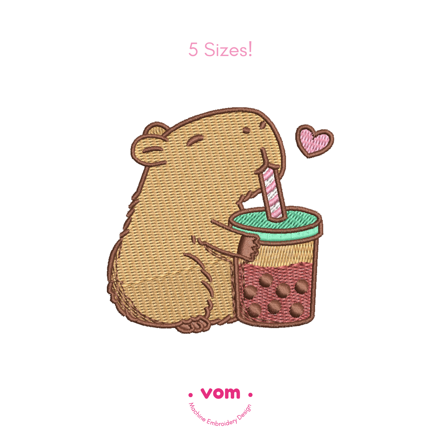 Capybara Embroidery File - Cute Capybara Bubble Tea Embroidery Design