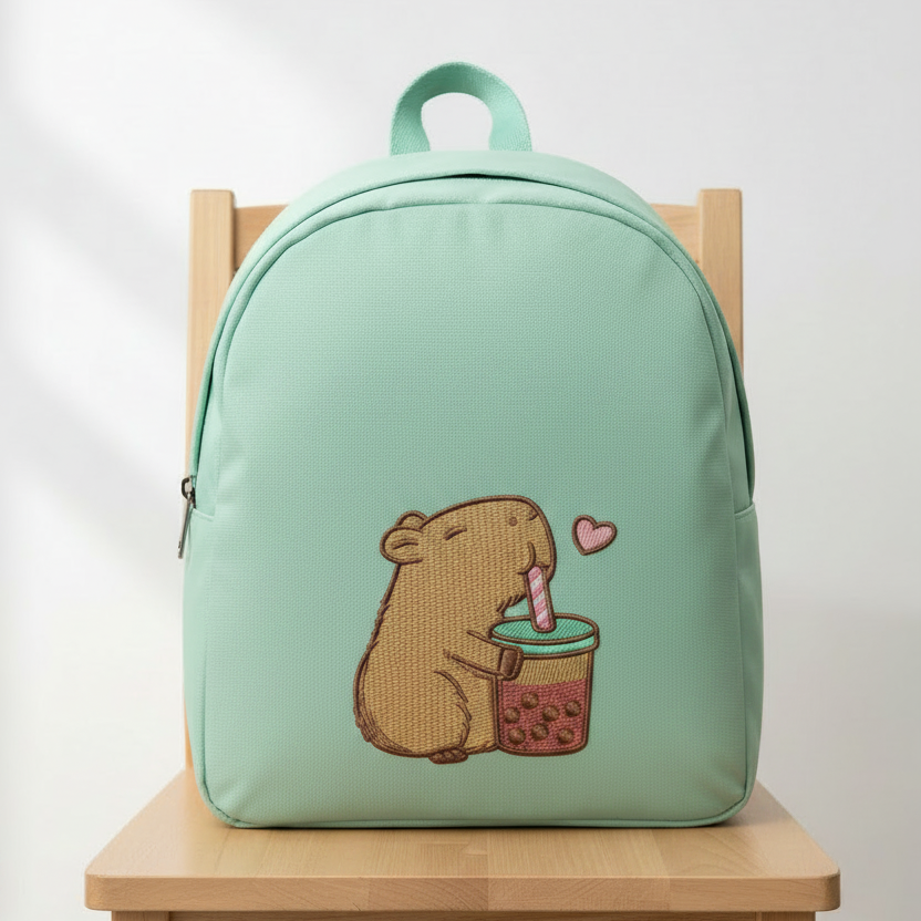 Capybara Embroidery File - Cute Capybara Bubble Tea Embroidery Design