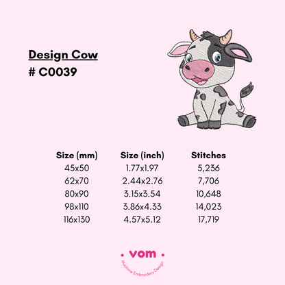 Cute Cow Embroidery File - Machine Embroidery Design - 5 sizes - Instant Download