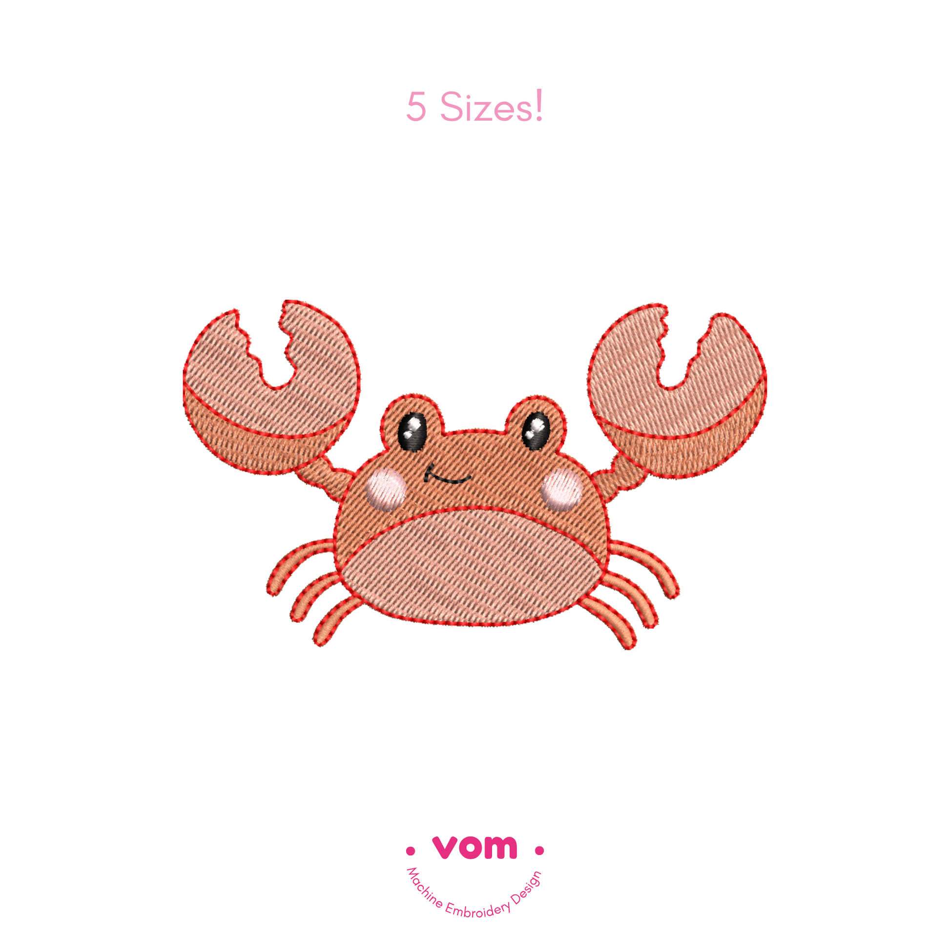 Cute Crab Embroidery Design | 5 Sizes Digital Download

