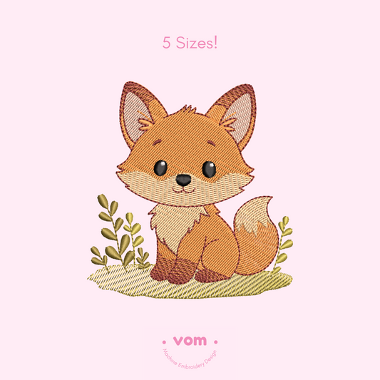 Cute Fox Embroidery Design – Baby Woodland Animal Pattern (5 Sizes)