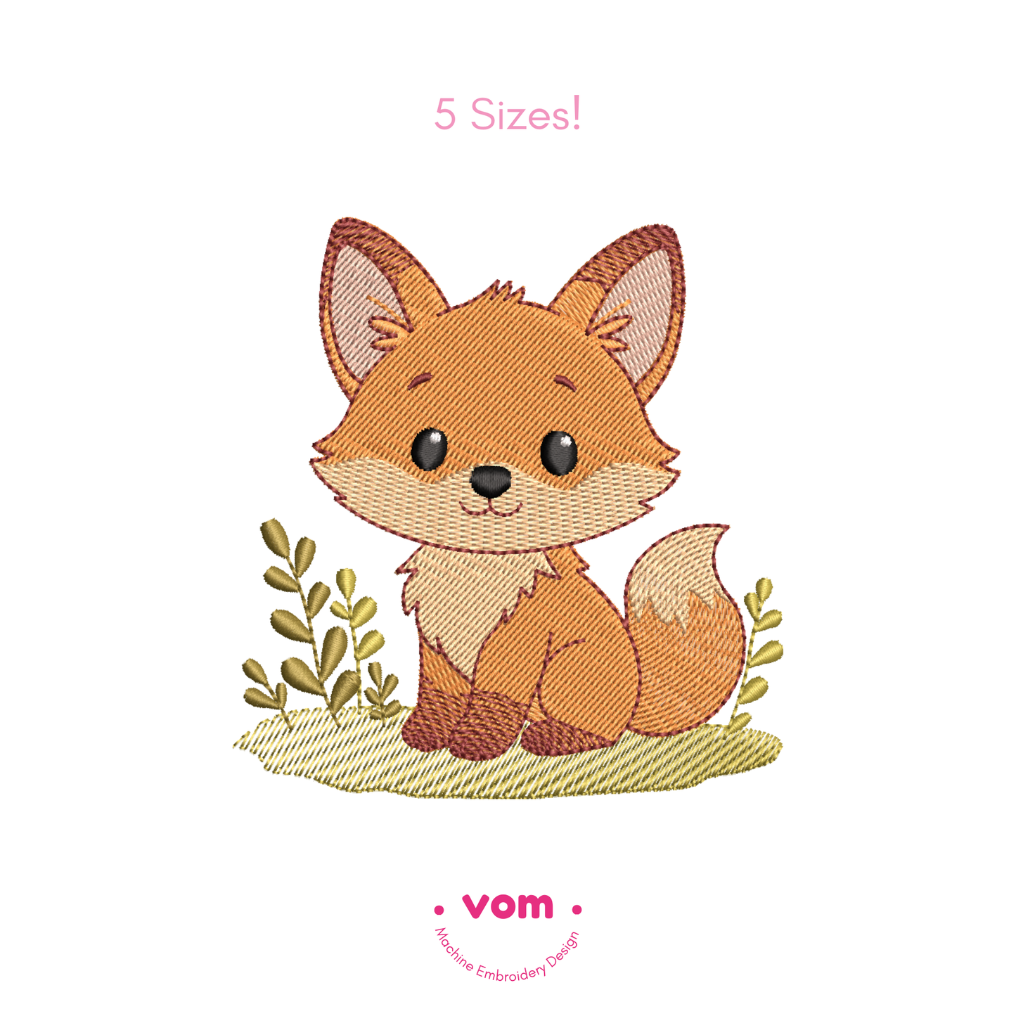 Cute Fox Embroidery Design – Baby Woodland Animal Pattern (5 Sizes)