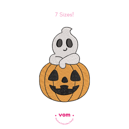 Cute Ghost and Pumpkin Embroidery Design - Digital Pattern - Halloween Fun - 6 Sizes