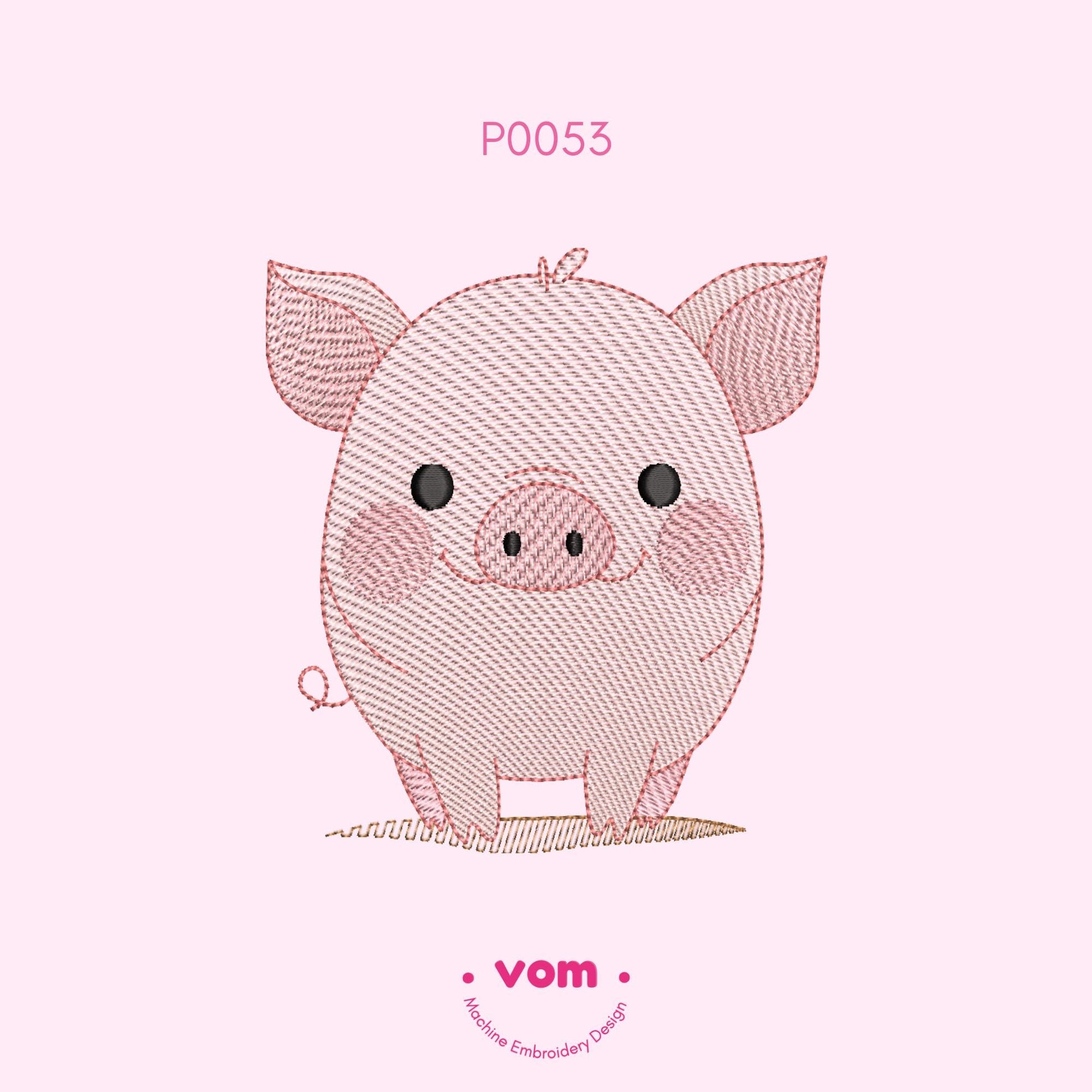 Cute Pig Embroidery Design - Adorable Farm Animal Stitch Pattern for Baby Clothing and Nursery Decor - 7 Sizes - RIPPLED
