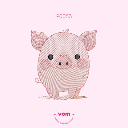 Cute Pig Embroidery Design - Adorable Farm Animal Stitch Pattern for Baby Clothing and Nursery Decor - 7 Sizes - RIPPLED