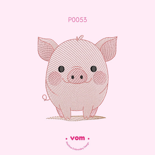 Cute Pig Embroidery Design - Adorable Farm Animal Stitch Pattern for Baby Clothing and Nursery Decor - 7 Sizes - RIPPLED