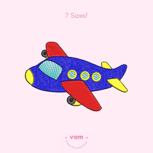 Cute Plane Embroidery Design - Playful Airplane Machine Embroidery Pattern for Kids - 7 Sizes