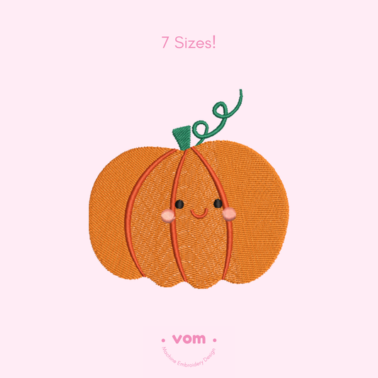 Cute Pumpkin Embroidery Design – Adorable Fall Pattern in 7 Sizes