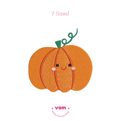 Cute Pumpkin Embroidery Design – Adorable Fall Pattern in 7 Sizes