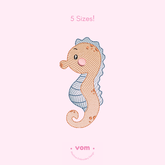 Cute Rippled Seahorse Embroidery Design – Instant Download in 5 Sizes

