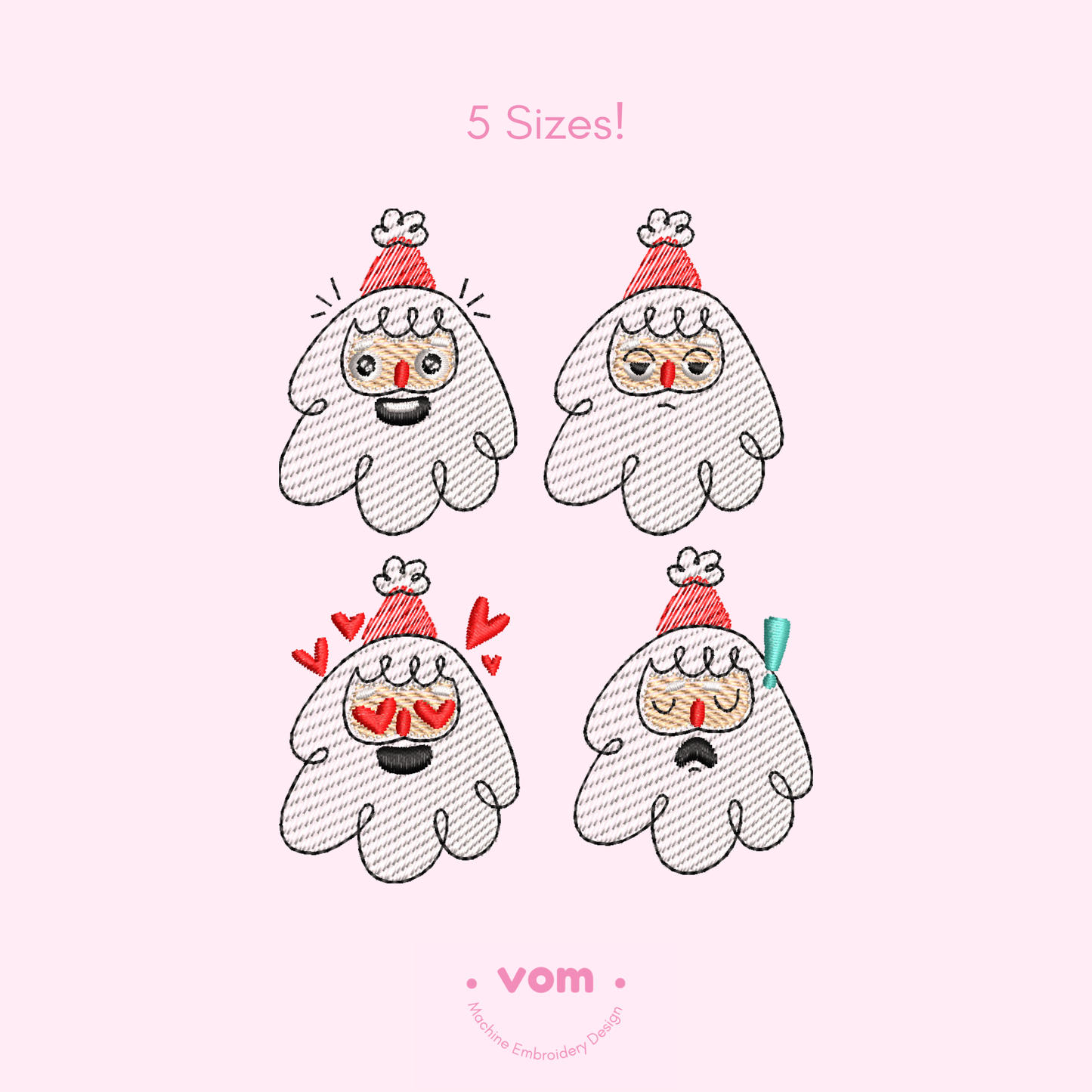Cute Santa Faces Embroidery Design – Christmas Emotions Set (5 Sizes)
