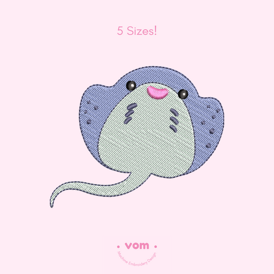 Cute Stingray Embroidery Design – Ocean Animal Pattern in 5 Sizes
