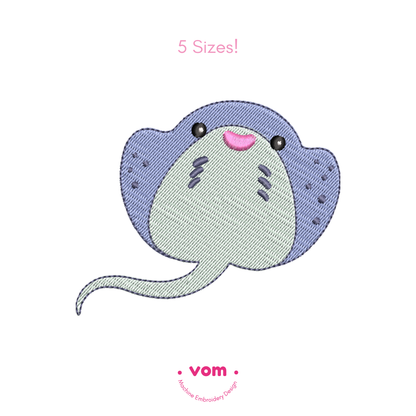 Cute Stingray Embroidery Design – Ocean Animal Pattern in 5 Sizes