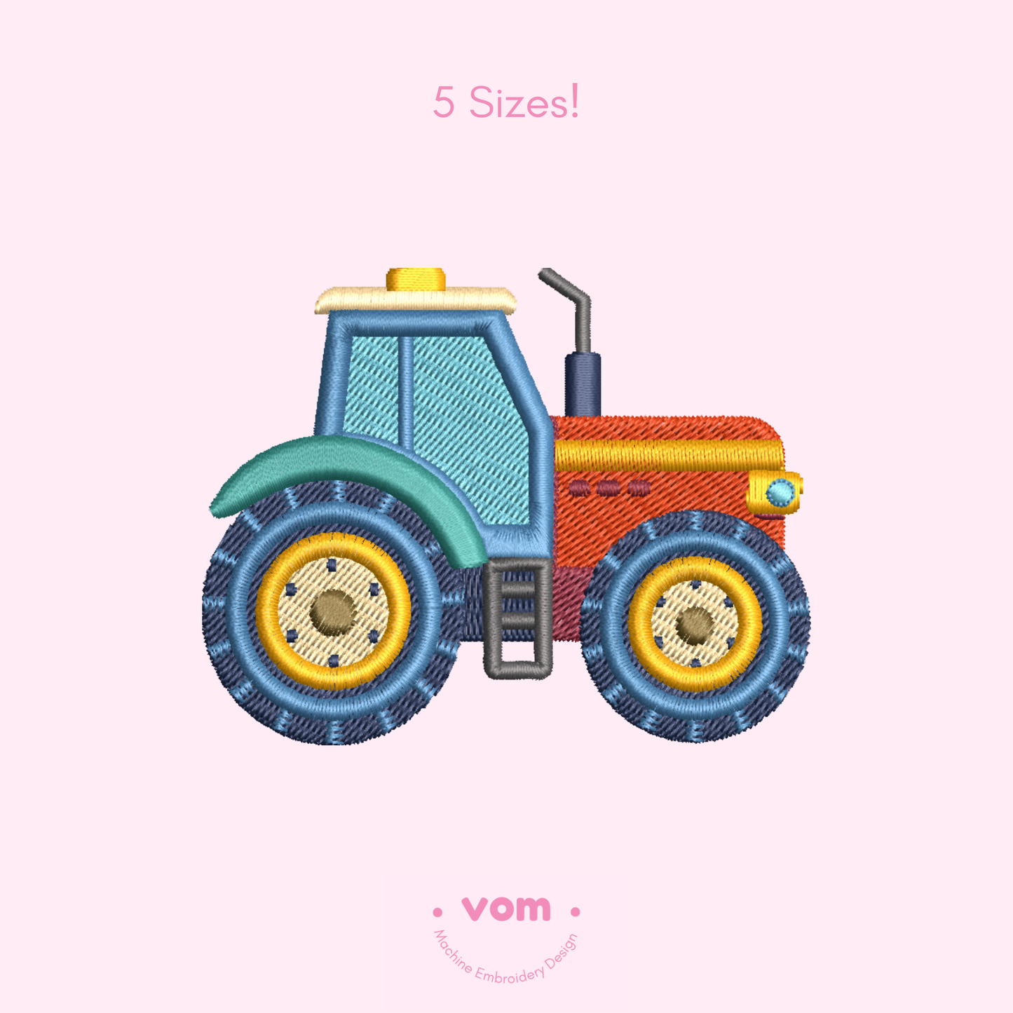Cute Tractor Embroidery Design – 5 Sizes – Machine Embroidery File