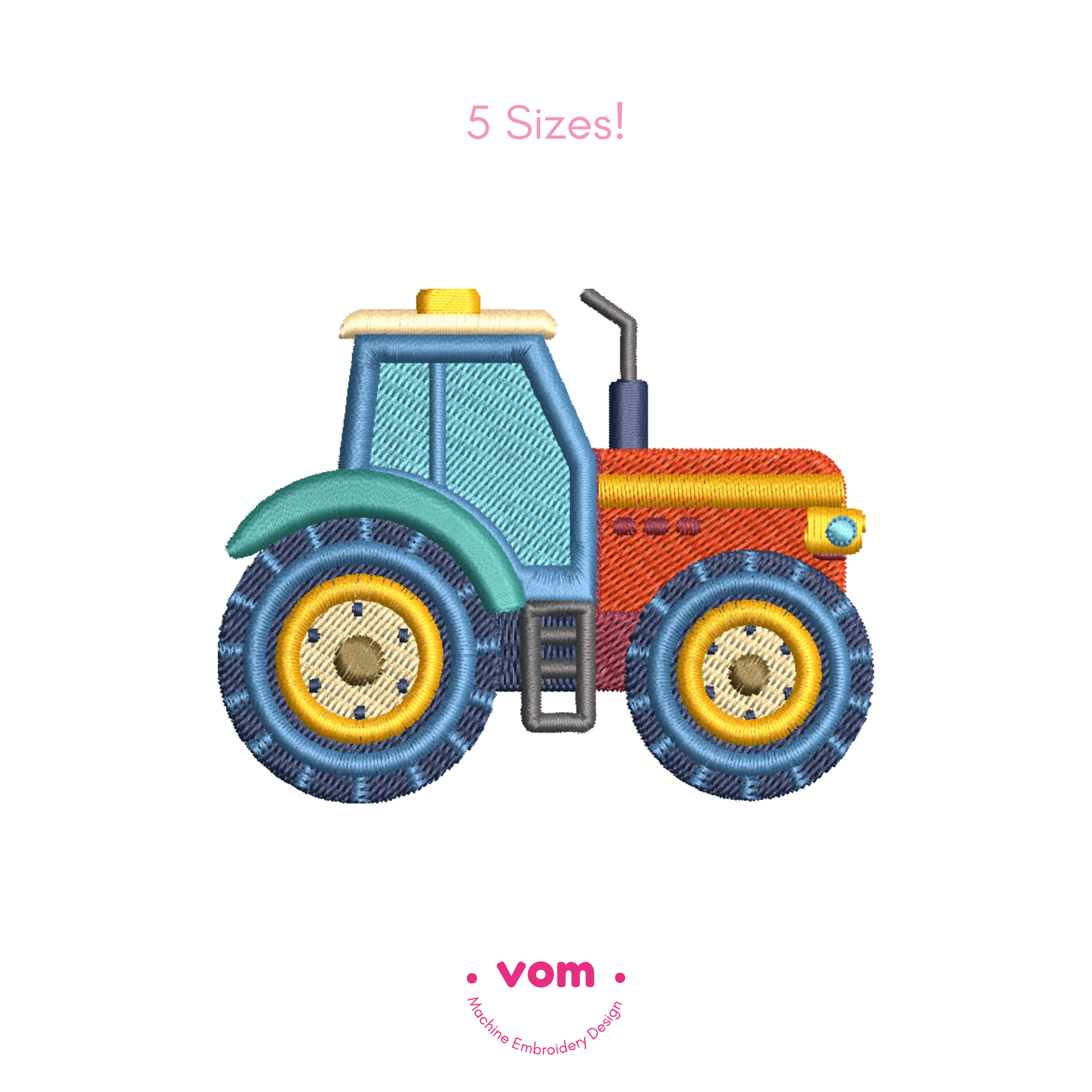 Cute Tractor Embroidery Design – 5 Sizes – Machine Embroidery File
