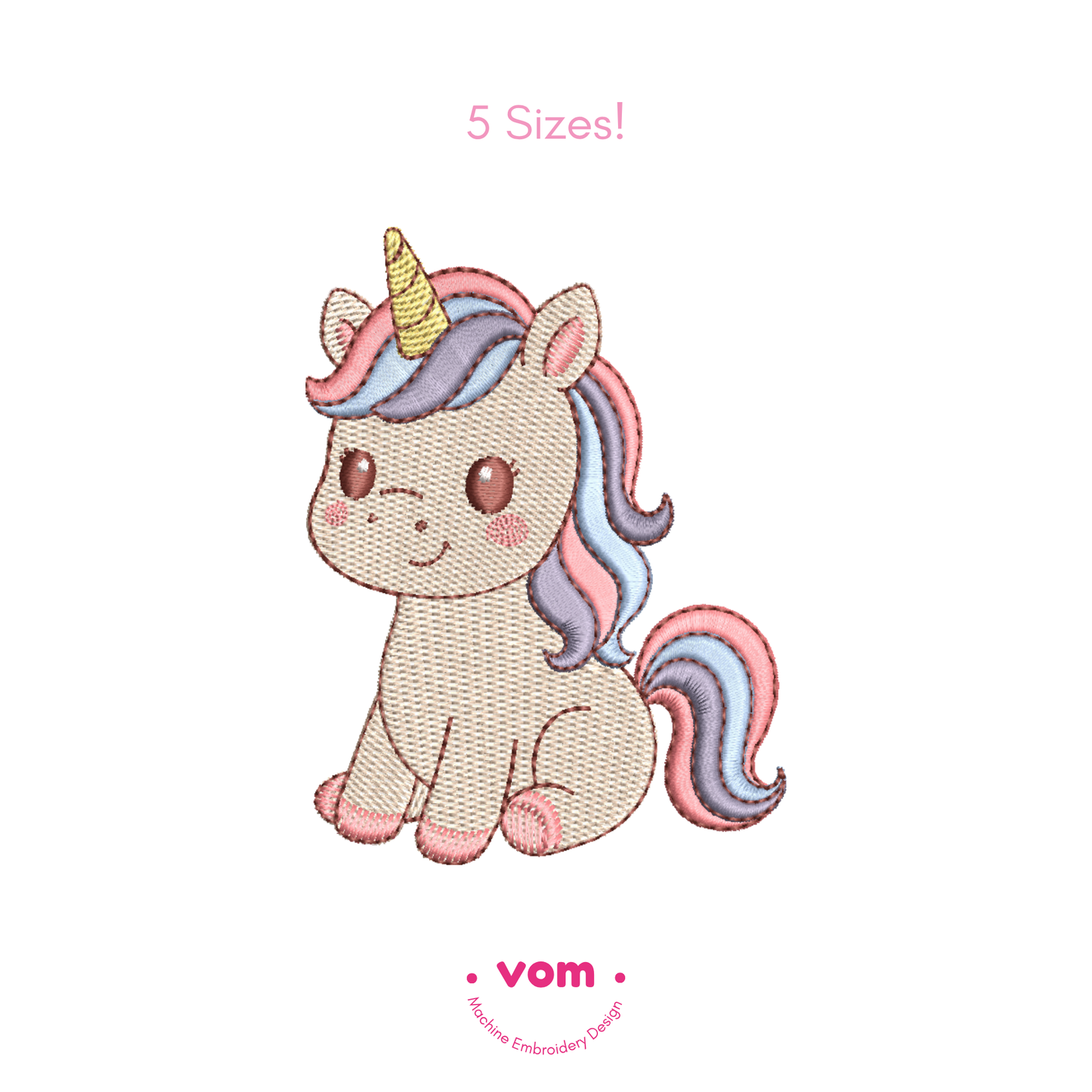 Cute Unicorn Embroidery Design – 5 Sizes – Machine Embroidery File