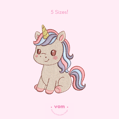 Cute Unicorn Embroidery Design – 5 Sizes – Machine Embroidery File