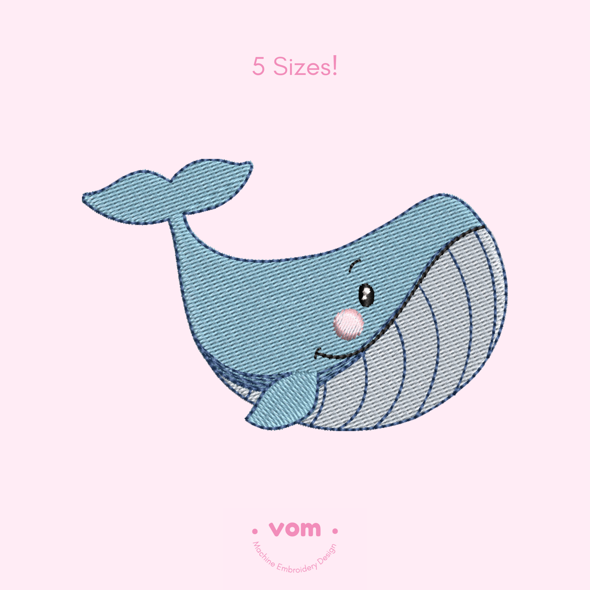 Cute Whale Embroidery Design – Adorable Ocean Friend in 5 Sizes