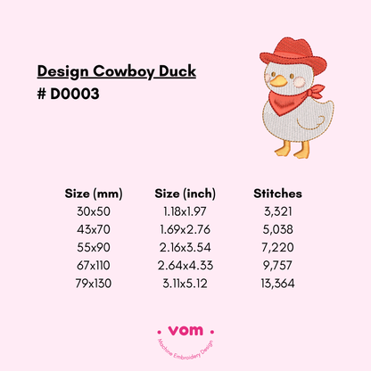 Cowboy Duck Embroidery Design - Western Baby Farm Animal - 5 Sizes