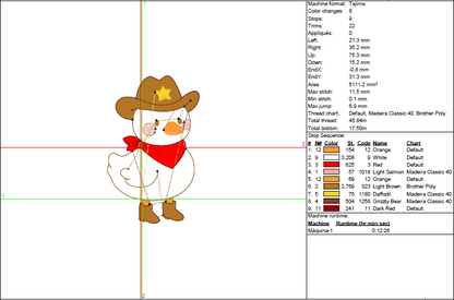 Sheriff Duck Embroidery Design - Western Baby Farm Animal - 5 Sizes