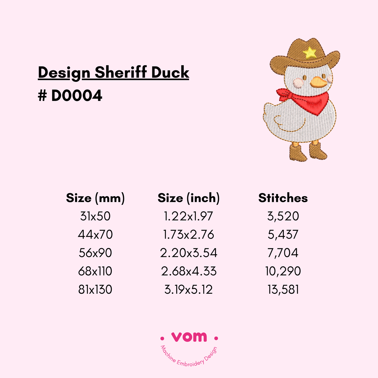 Sheriff Duck Embroidery Design - Western Baby Farm Animal - 5 Sizes