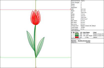 Tulip Embroidery Design – Rippled Stitch Flower Pattern - 5 Sizes