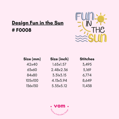 Fun in the Sun Embroidery Design – Summer Words in 5 Sizes